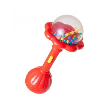 Raudonas barškutis su spalvingais burbuliukais kūdikiui su švelniu garsu ir saugus kūdikiams