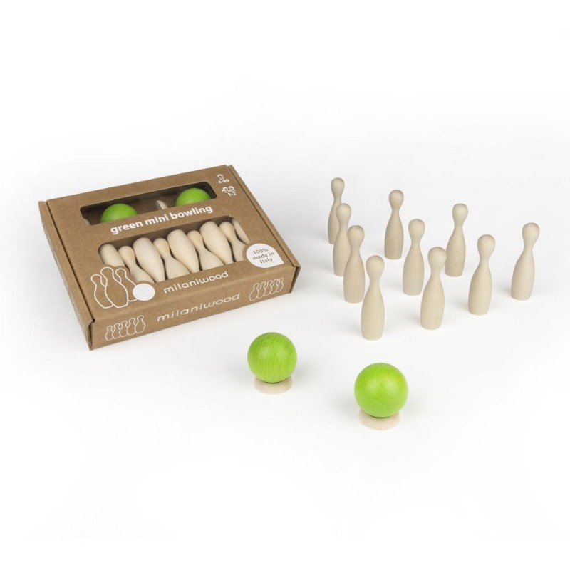 Milaniwood žaidimas Green Mini Bowling - Edukaciniai mediniai žaidimai