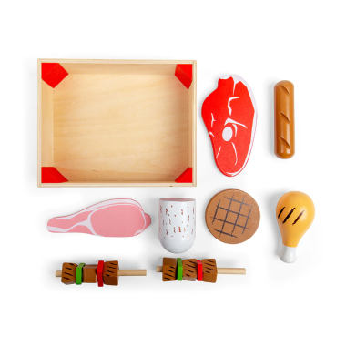 Bigjigs medinių mėsos produktų dėžutė - Mediniai žaislai vaikams nuo 3 metų