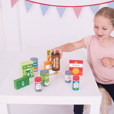 Bigjigs medinis produktų rinkinys (11 vnt.) - Mediniai žaislai vaikams vaikams nuo 3 metų