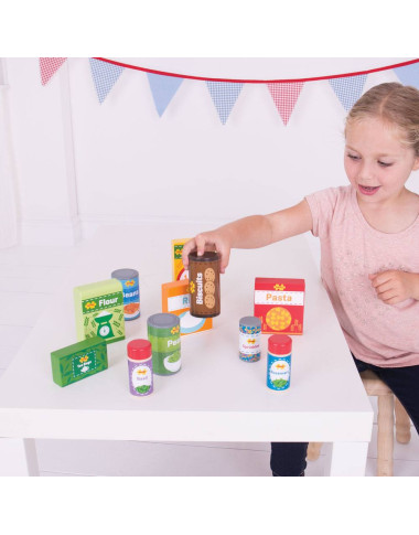 Bigjigs medinis produktų rinkinys (11 vnt.) - Mediniai žaislai vaikams vaikams nuo 3 metų