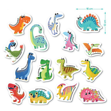 Dodo didelių magnetukų rinkinys Dinozaurai (15 el.) - Magnetukų rinkinys vaikams nuo 3 metų