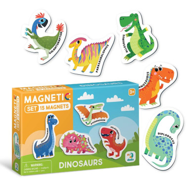 Dodo didelių magnetukų rinkinys Dinozaurai (15 el.) - Magnetukų rinkinys vaikams nuo 3 metų
