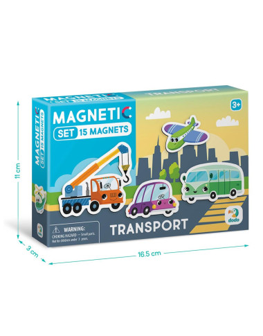 Dodo didelių magnetukų rinkinys Transportas (15 el.) - Magnetukų rinkinys vaikams nuo 3 metų