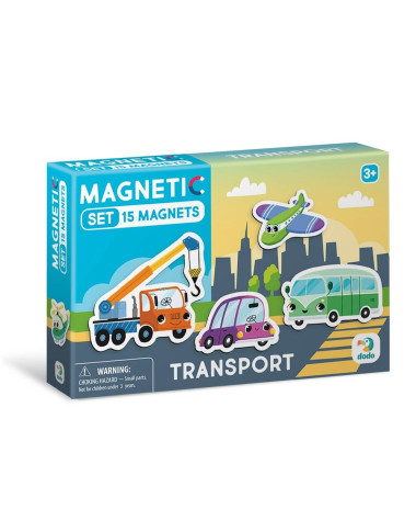 Dodo didelių magnetukų rinkinys Transportas (15 el.) - Magnetukų rinkinys vaikams nuo 3 metų