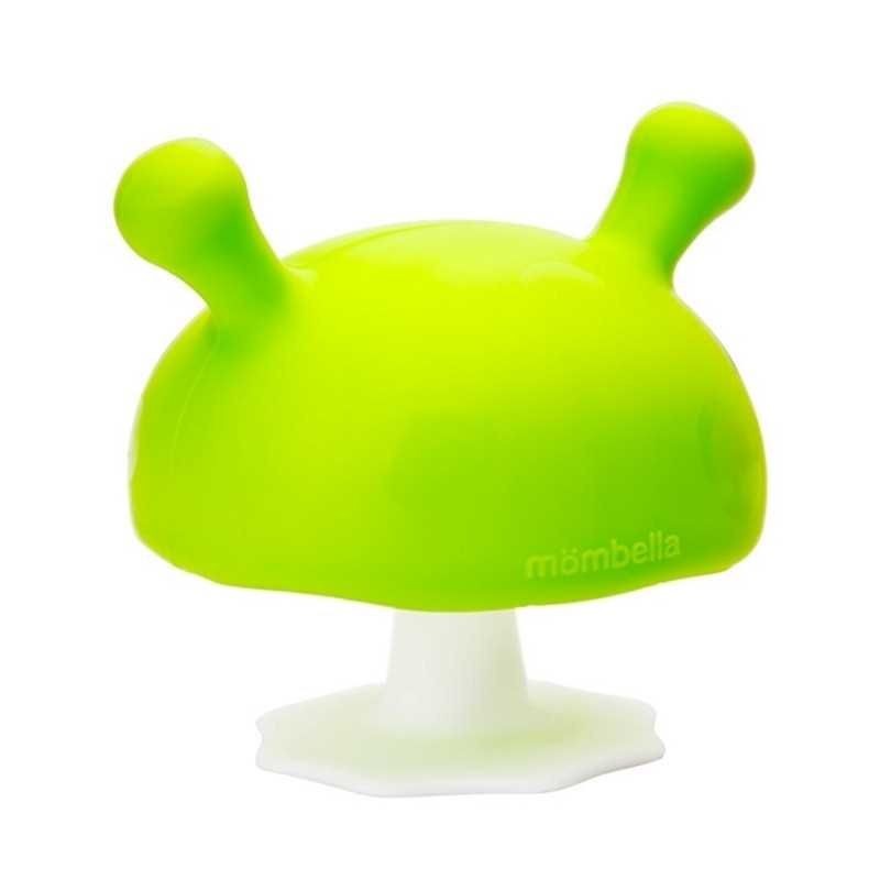 Mombella silikoninis kramtukas Žalias grybas kūdikiams - vaizdas baltame fone