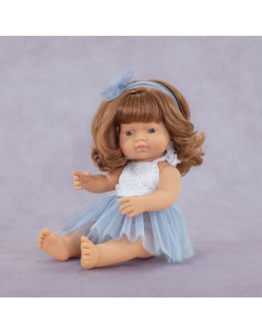 Miniland lėlė mergaitė melsva suknele (raudonplaukė, 38 cm)