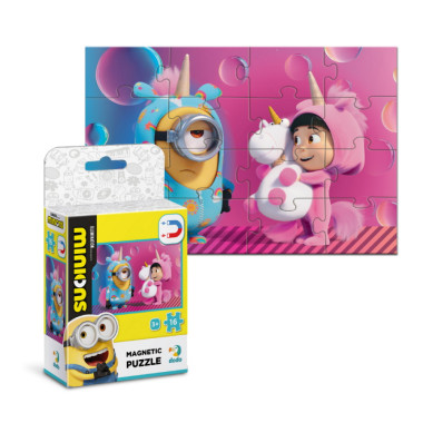 Dodo magnetinė Minions dėlionė Vienaragiai (16 el.) sudėliota ir šalia pakuotė