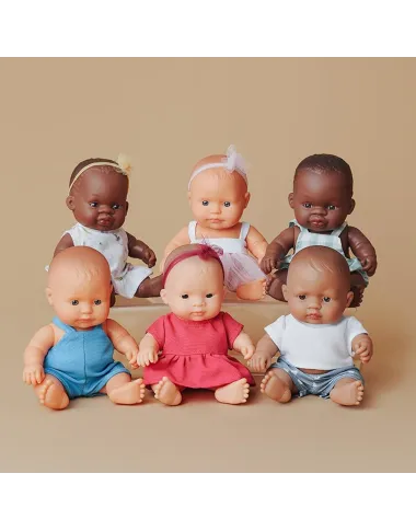 Miniland lėlė berniukas mėlynu kombinezonu (21 cm.)