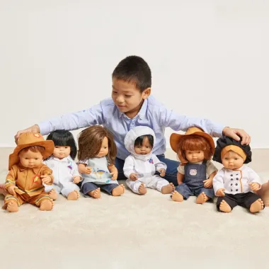 Miniland ūkininko komplektas lėlei (38 cm) ir kitomis profesijomis perrengtos lėlės