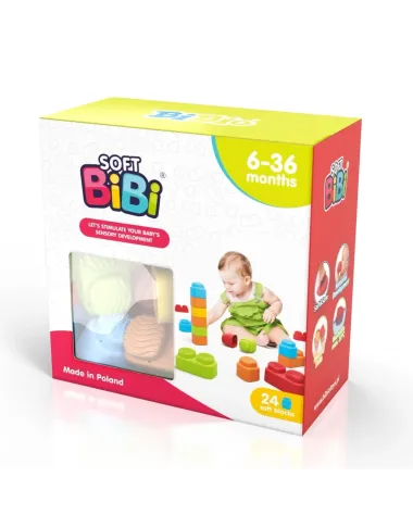 Sensorinės kaladėlės Soft Bibi (24 el) - vaizdas pakuotės baltame fone