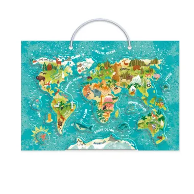 Magnetinė pakabinama lenta su pasaulio žemėlapiu ir gyvūnų magnetais