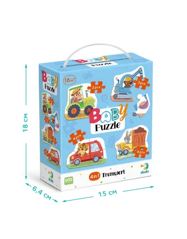 Dodo didelių detalių dėlionė Transportas - dėlionės dėžutė su gyvūnais ir mašinomis