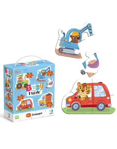 Dodo didelių detalių dėlionė Transportas - dėlionės dėžutė su gyvūnais ir mašinomis