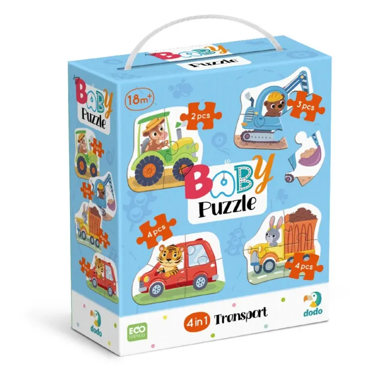 Dodo didelių detalių dėlionė Transportas - dėlionės dėžutė su gyvūnais ir mašinomis