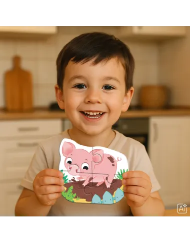 Dodo didelių detalių dėlionė Ūkio gyvūnai - dėlionės dėžutė su kiaule, višta, kiškiu ir akrliu