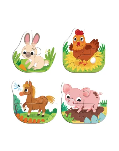 Dodo didelių detalių dėlionė Ūkio gyvūnai - dėlionės dėžutė su kiaule, višta, kiškiu ir akrliu