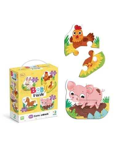 Dodo didelių detalių dėlionė Ūkio gyvūnai - dėlionės dėžutė su kiaule, višta, kiškiu ir akrliu