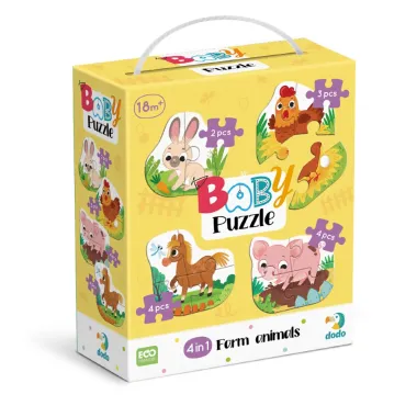 Dodo didelių detalių dėlionė Ūkio gyvūnai - dėlionės dėžutė su kiaule, višta, kiškiu ir akrliu