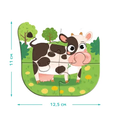 Dodo dėlionė vaikams su ūkio gyvūnais – karvė, matosi ryškūs paveikslėliai, didelės detalės ir mieli gyvūnai