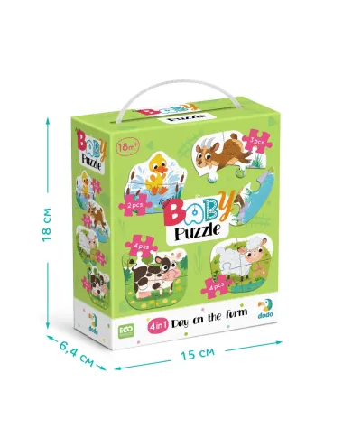 Dodo didelių detalių dėlionė Diena ūkyje - dėlionės dėžutė su avimi, karve, ožka ir antimi