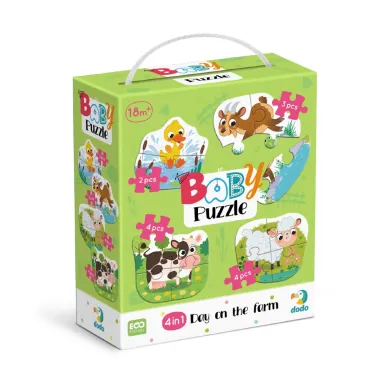 Dodo didelių detalių dėlionė Diena ūkyje - dėlionės dėžutė su avimi, karve, ožka ir antimi