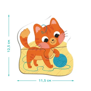 Dodo dėlionė vaikams su naminiais gyvūnais – kačiukas, matosi ryškūs paveikslėliai, didelės detalės ir mieli gyvūnai