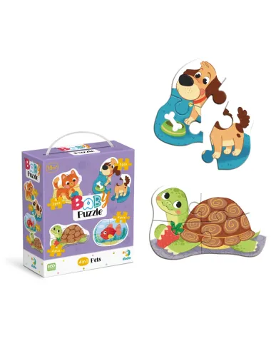 Dodo didelių detalių dėlionė Augintiniai - dėlionės dėžutė su vėžliuku, kačiuku, šuniuku, žuvyte