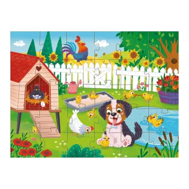 Dodo vaikiška dėlionė su šuniuku ir viščiukais ūkio tema