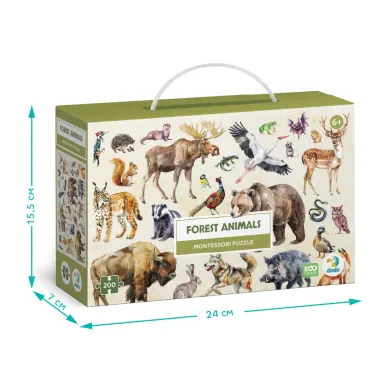 Dodo dėlionė su realistiškomis miško gyvūnų iliustracijomis - dėžutės matmenys