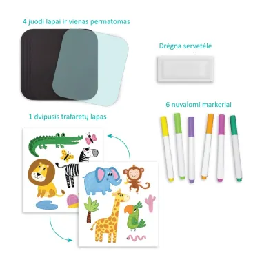 Dodo piešimo rinkinys su trafaretais ir markeriais