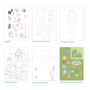 Kūrybinė veikla mergaitėms – piešimas, spalvinimas, lipdukai