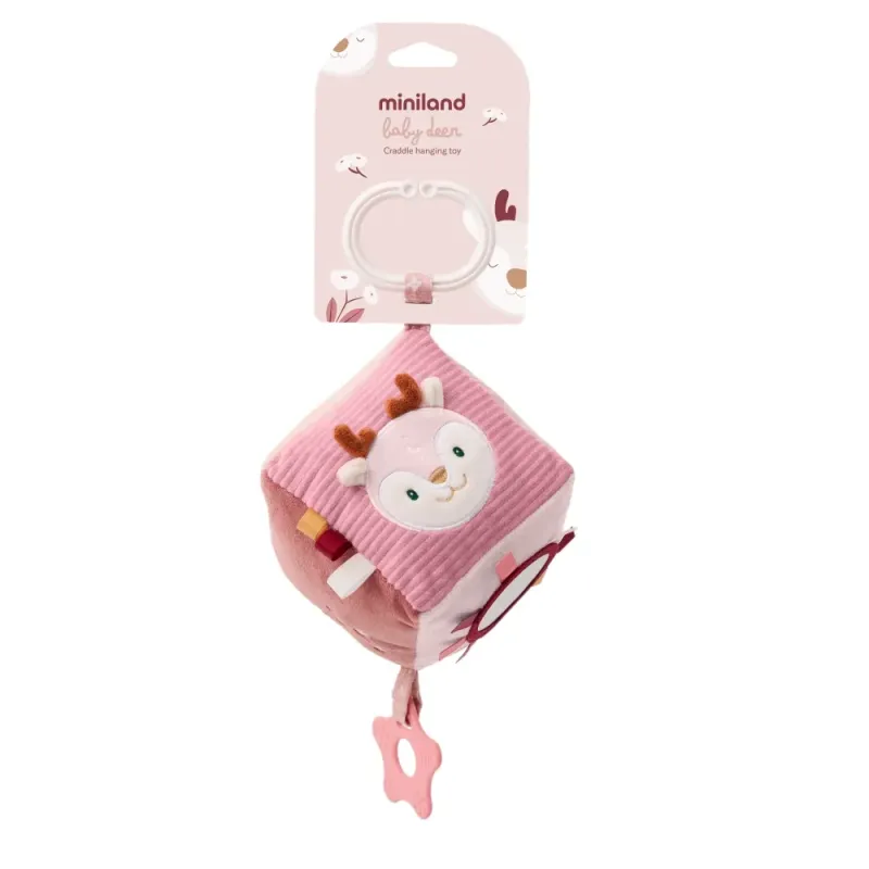 Minkštas sensorinis lavinamasis kubas kūdikiams Miniland Deer su kramtuku ir veidrodėliu