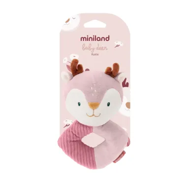 Miniland minkštas barškutis kūdikiams Elniukė – švelnus sensorinis žaislas nuo gimimo