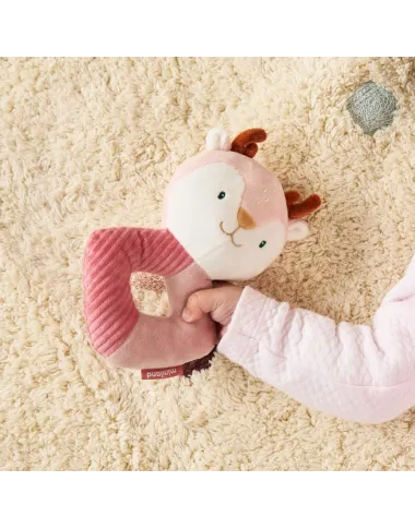 Miniland minkštas barškutis kūdikiams Elniukė – švelnus sensorinis žaislas nuo gimimo