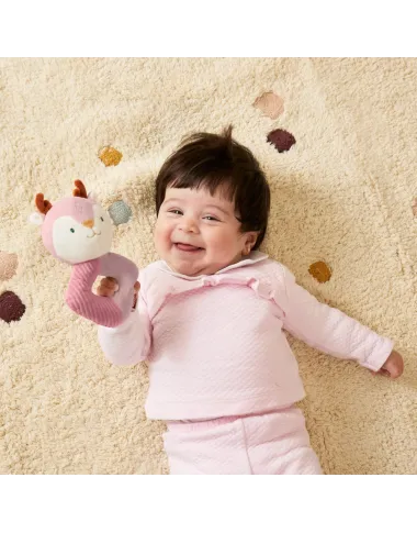 Miniland minkštas barškutis kūdikiams Elniukė – švelnus sensorinis žaislas nuo gimimo