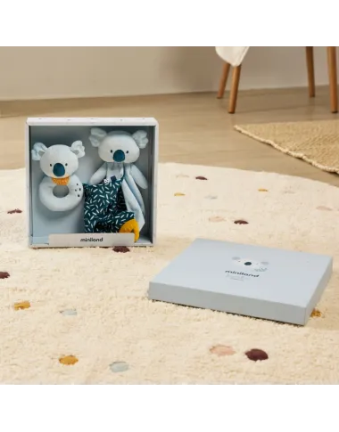 Miniland dovanų rinkinys kūdikiams Koala su barškučiu ir migduku dėžutėje
