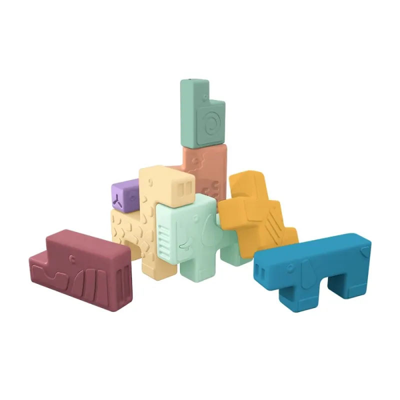 Miniland Soft Animal Blocks minkštos kaladėlės kūdikiams nuo 18 mėn.