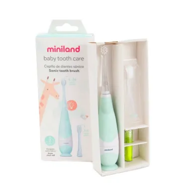 Dantų šepetėlis su dviem keičiamais antgaliais vaikams nuo 4 mėn.