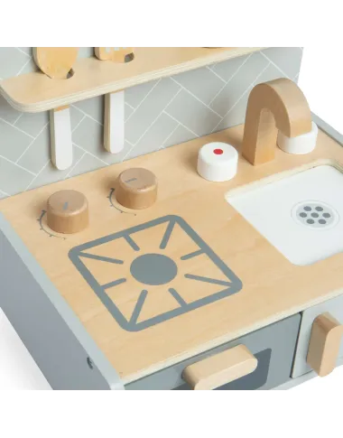 Bigjigs mini medinė virtuvėlė su keptuve ir įrankiais