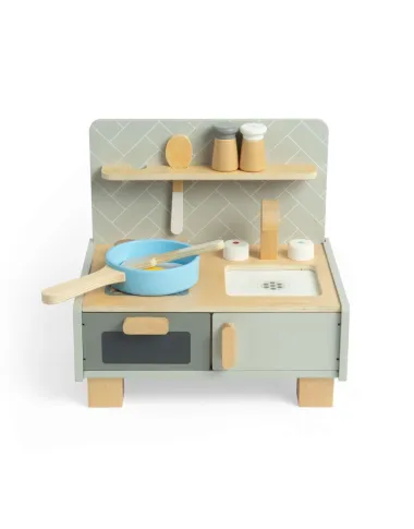 Bigjigs mini medinė virtuvėlė su keptuve ir įrankiais
