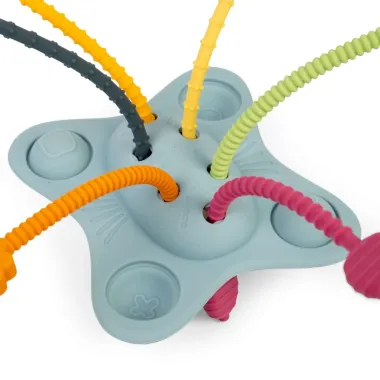 Silikoninis sensorinis žaislas „Pull, Push & Pop“ – veikla mažoms rankytėms.