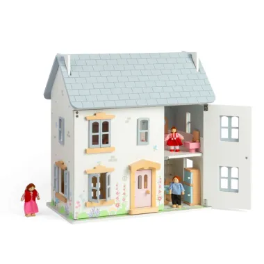 Lėlių namelis vaikams su 4 kambariais ir palėpe.