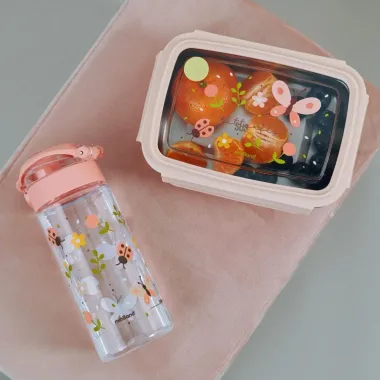Miniland Tritan gertuvė vaikams Butterfly ir deranti metalinė pietų dėžutė