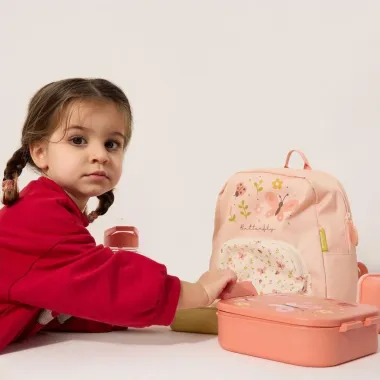 Mergaitė ir Miniland kolekcija Butterfly: kuprinė ir pietų dėžutė